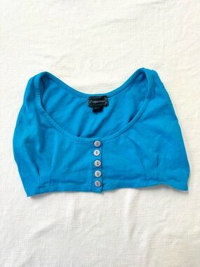 Blue Cropped Buttom Tank By Cappuccino — Minimal 90’s Crop Tank
